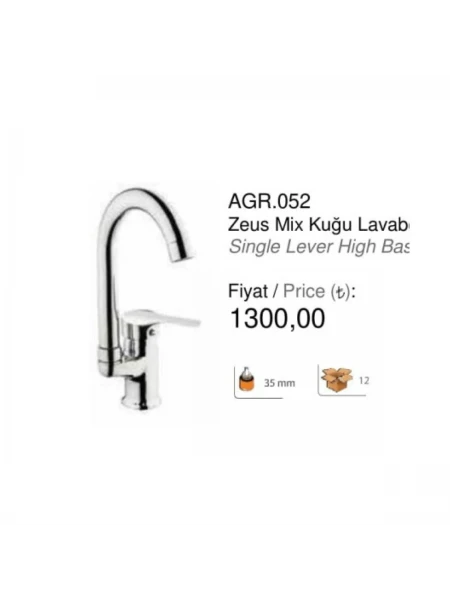 AGR.052 Zeus Mix Kuğu Lavabo Bataryası AGR.052 Zeus Mix Kuğu Lavabo Bataryası