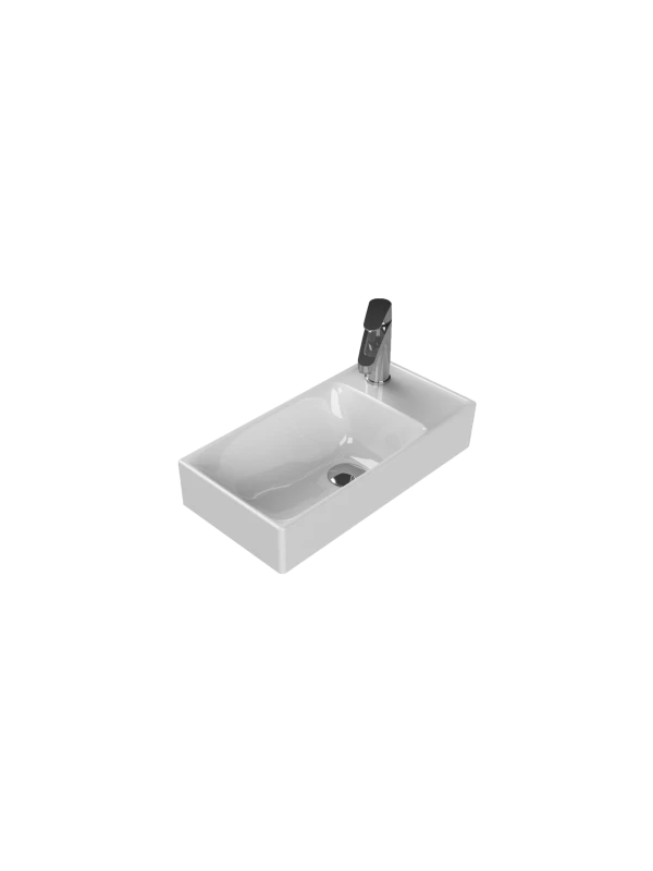 Turkuaz Cerestyle Etajerli Lavabo, Sharp, 50x25 cm (Sağdan Batarya Delikli) Seramik Lavabo