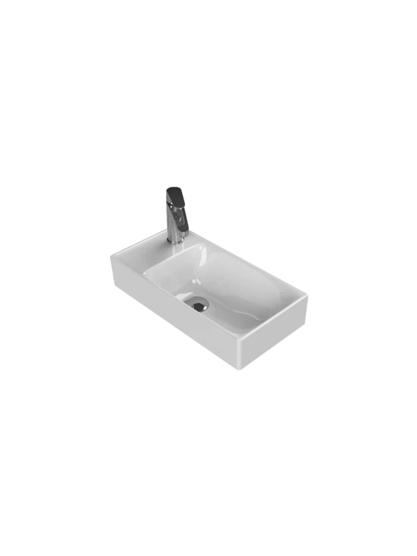Turkuaz Cerestyle Etajerli Lavabo, Sharp, 50x25 cm (Soldan Batarya Delikli) Seramik Lavabo
